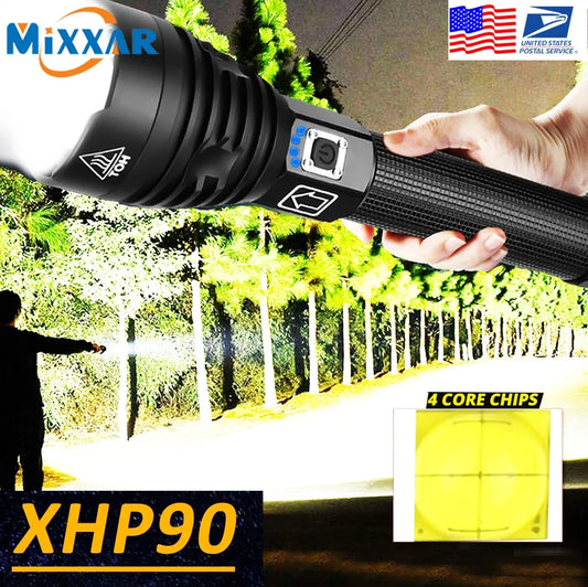 Dropshipping XHP90 LED Flashlight: USB Rechargeable Power Display Torch
